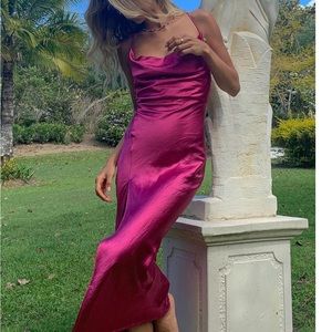 Magenta silk slit dress from Princess Polly
